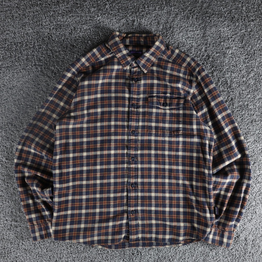 Patagonia Men's Medium Organic Cotton Plaid Flannel Shirt Blue Brown